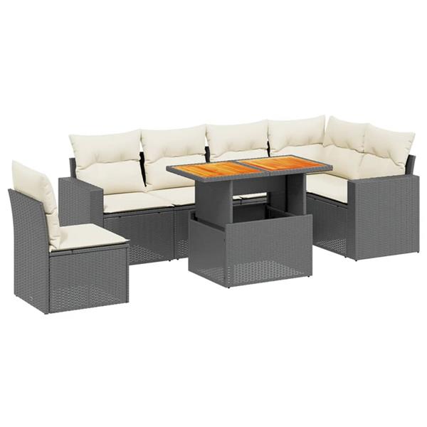 Grote foto vidaxl 7 delige loungeset met kussens poly rattan zwart tuin en terras tuinmeubelen