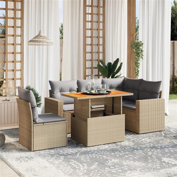 Grote foto vidaxl 6 delige loungeset met kussens poly rattan beige tuin en terras tuinmeubelen