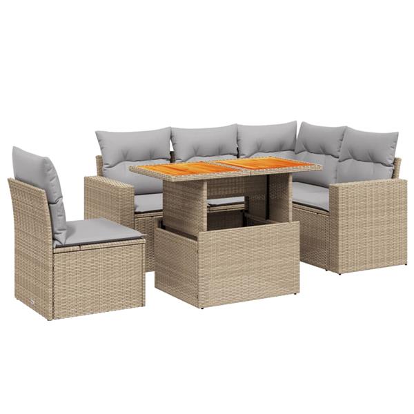 Grote foto vidaxl 6 delige loungeset met kussens poly rattan beige tuin en terras tuinmeubelen