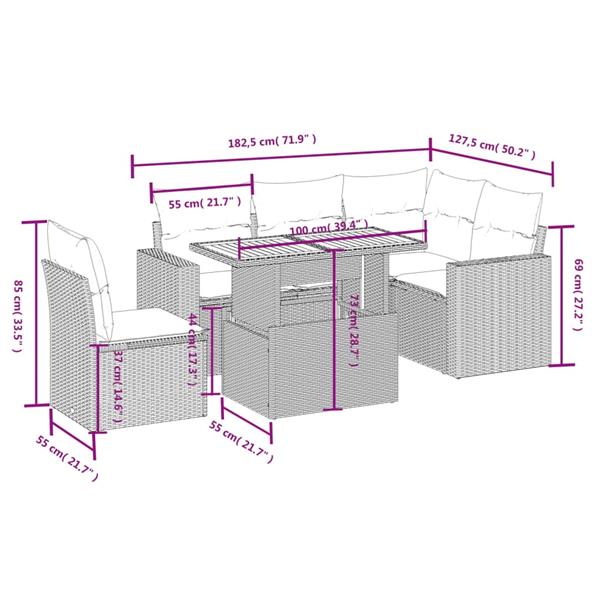 Grote foto vidaxl 6 delige loungeset met kussens poly rattan beige tuin en terras tuinmeubelen