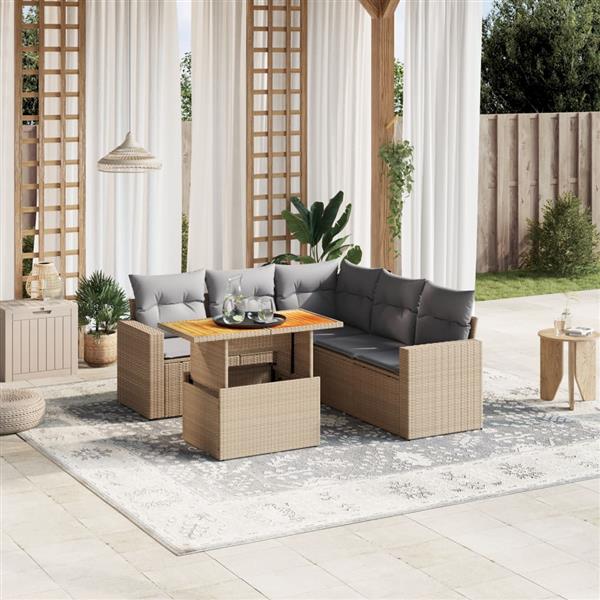 Grote foto vidaxl 6 delige loungeset met kussens poly rattan beige tuin en terras tuinmeubelen