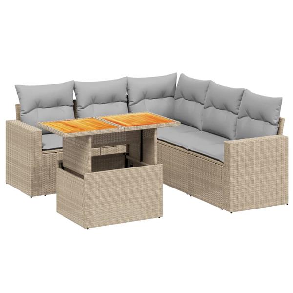 Grote foto vidaxl 6 delige loungeset met kussens poly rattan beige tuin en terras tuinmeubelen