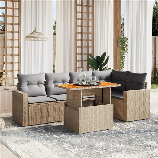 Grote foto vidaxl 6 delige loungeset met kussens poly rattan beige tuin en terras tuinmeubelen