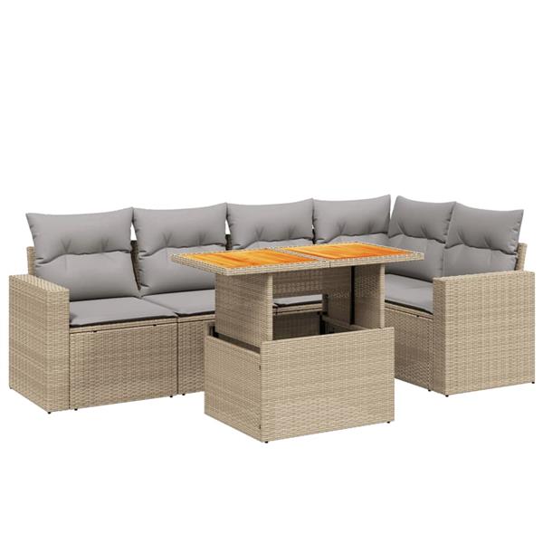 Grote foto vidaxl 6 delige loungeset met kussens poly rattan beige tuin en terras tuinmeubelen