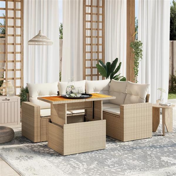 Grote foto vidaxl 5 delige loungeset met kussens poly rattan beige tuin en terras tuinmeubelen