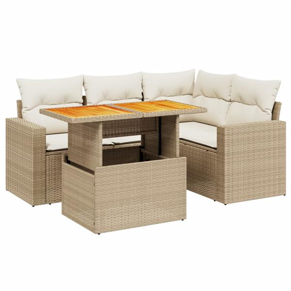 Grote foto vidaxl 5 delige loungeset met kussens poly rattan beige tuin en terras tuinmeubelen