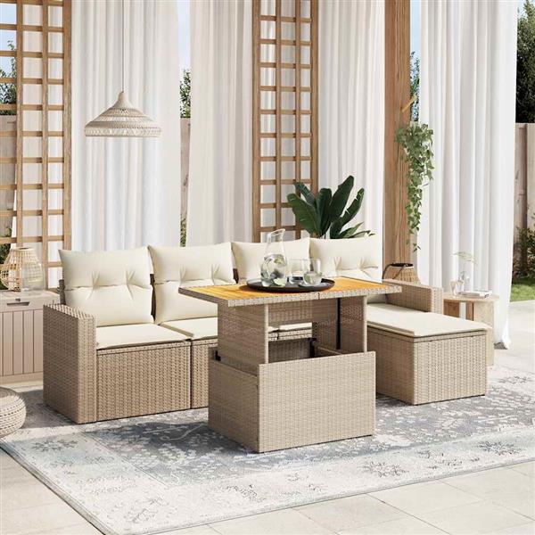 Grote foto vidaxl 6 delige loungeset met kussens poly rattan beige tuin en terras tuinmeubelen
