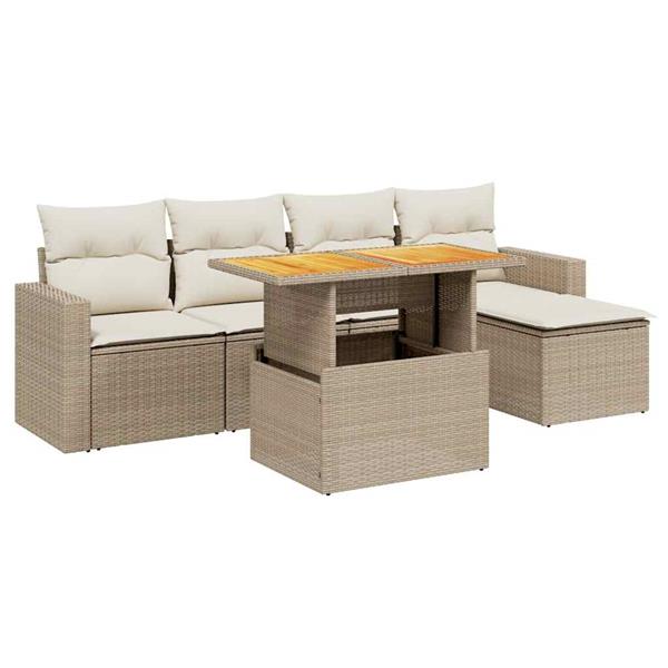 Grote foto vidaxl 6 delige loungeset met kussens poly rattan beige tuin en terras tuinmeubelen