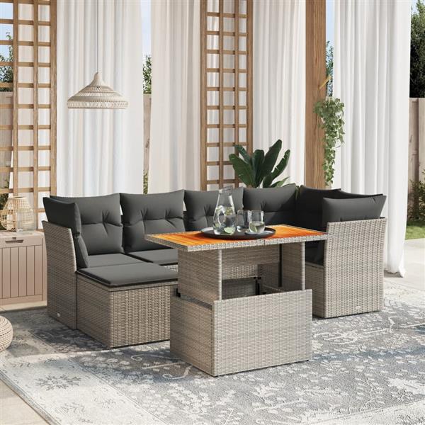 Grote foto vidaxl 7 delige loungeset met kussens poly rattan grijs tuin en terras tuinmeubelen