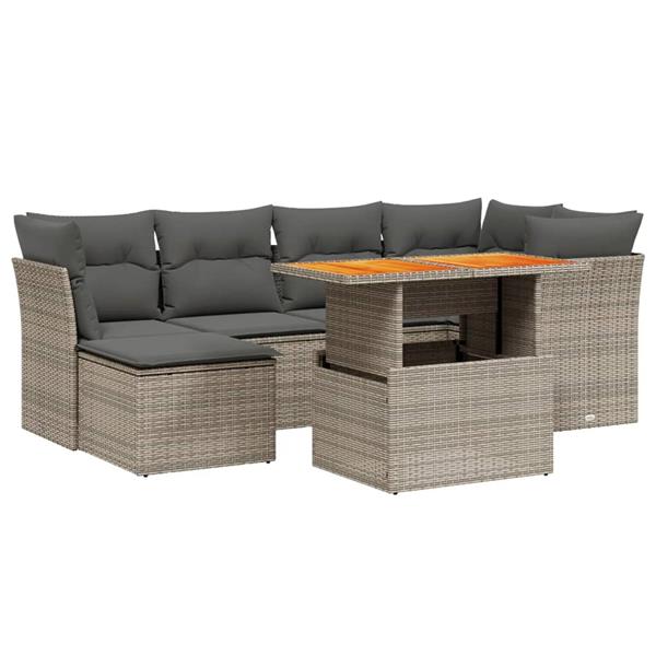 Grote foto vidaxl 7 delige loungeset met kussens poly rattan grijs tuin en terras tuinmeubelen