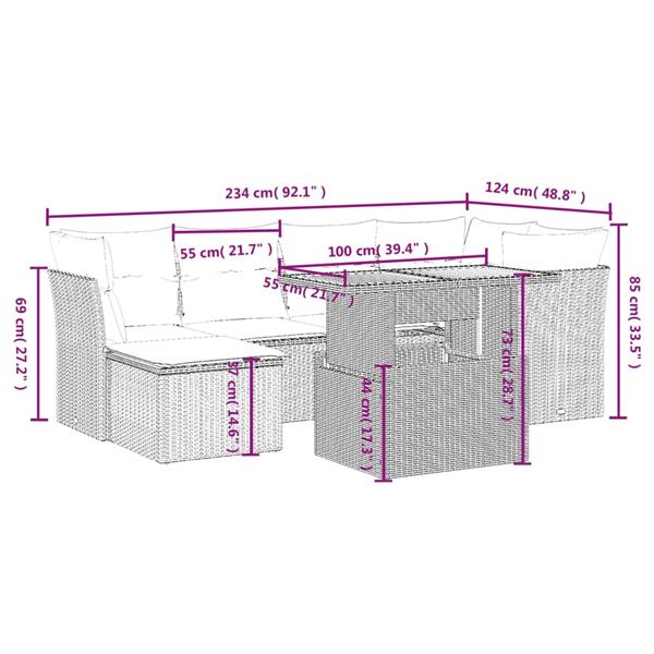 Grote foto vidaxl 7 delige loungeset met kussens poly rattan grijs tuin en terras tuinmeubelen
