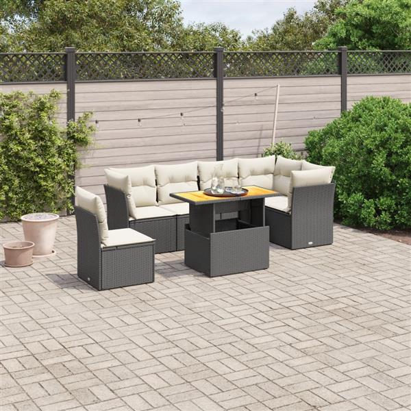 Grote foto vidaxl 7 delige loungeset met kussens poly rattan zwart tuin en terras tuinmeubelen