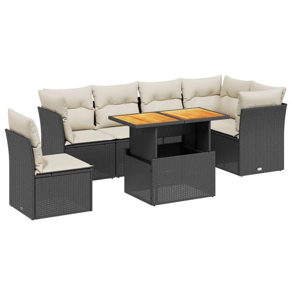 Grote foto vidaxl 7 delige loungeset met kussens poly rattan zwart tuin en terras tuinmeubelen