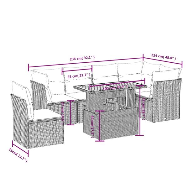 Grote foto vidaxl 7 delige loungeset met kussens poly rattan zwart tuin en terras tuinmeubelen