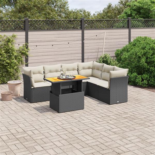 Grote foto vidaxl 7 delige loungeset met kussens poly rattan zwart tuin en terras tuinmeubelen