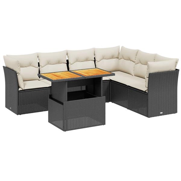 Grote foto vidaxl 7 delige loungeset met kussens poly rattan zwart tuin en terras tuinmeubelen