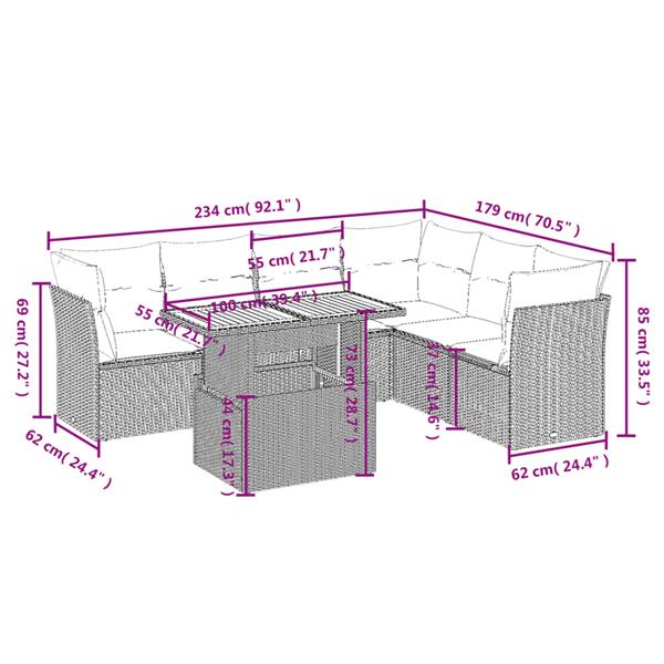 Grote foto vidaxl 7 delige loungeset met kussens poly rattan zwart tuin en terras tuinmeubelen