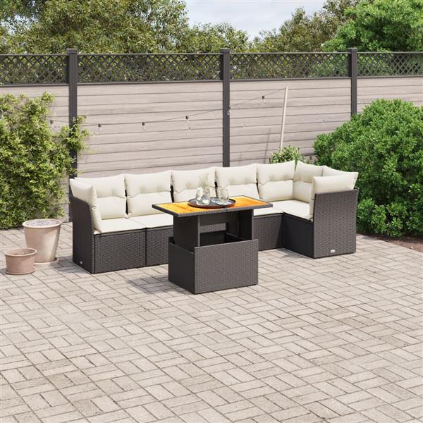 Grote foto vidaxl 7 delige loungeset met kussens poly rattan zwart tuin en terras tuinmeubelen