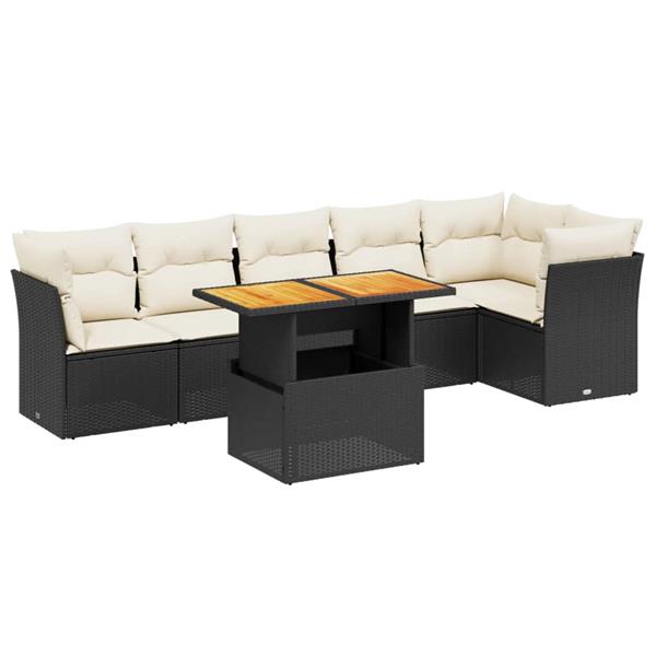 Grote foto vidaxl 7 delige loungeset met kussens poly rattan zwart tuin en terras tuinmeubelen