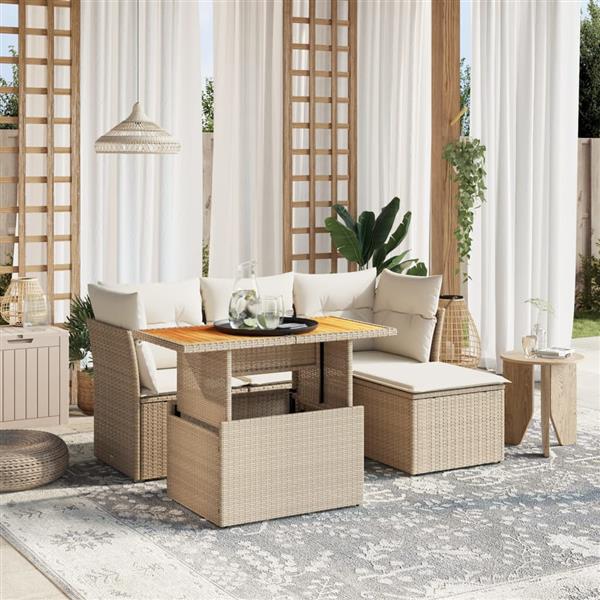 Grote foto vidaxl 6 delige loungeset met kussens poly rattan beige tuin en terras tuinmeubelen