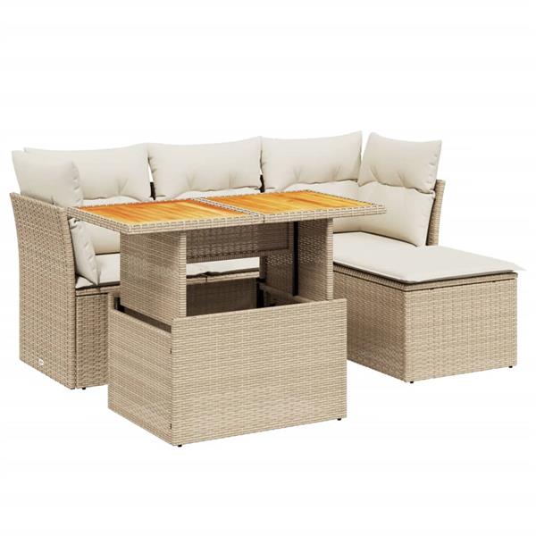Grote foto vidaxl 6 delige loungeset met kussens poly rattan beige tuin en terras tuinmeubelen
