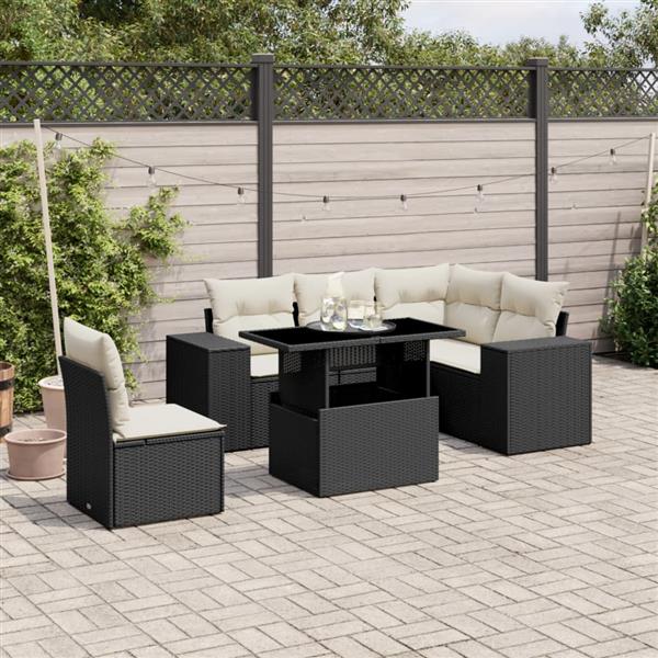 Grote foto vidaxl 6 delige loungeset met kussens poly rattan zwart tuin en terras tuinmeubelen