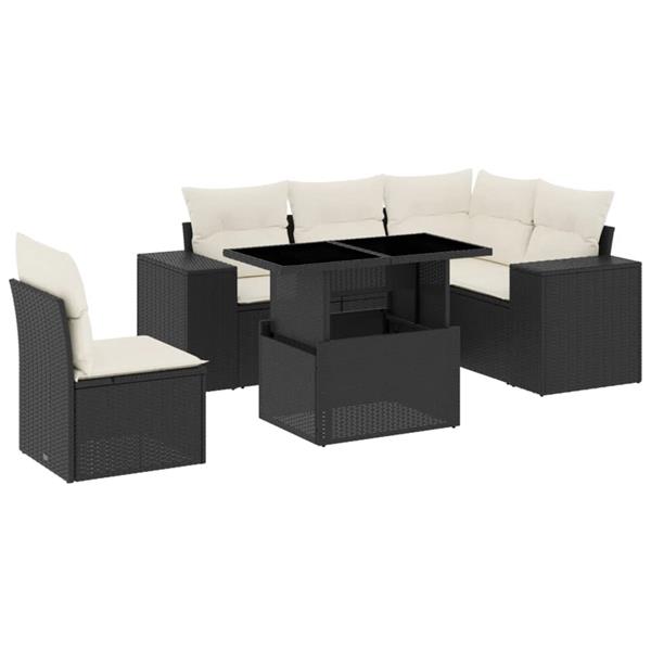 Grote foto vidaxl 6 delige loungeset met kussens poly rattan zwart tuin en terras tuinmeubelen