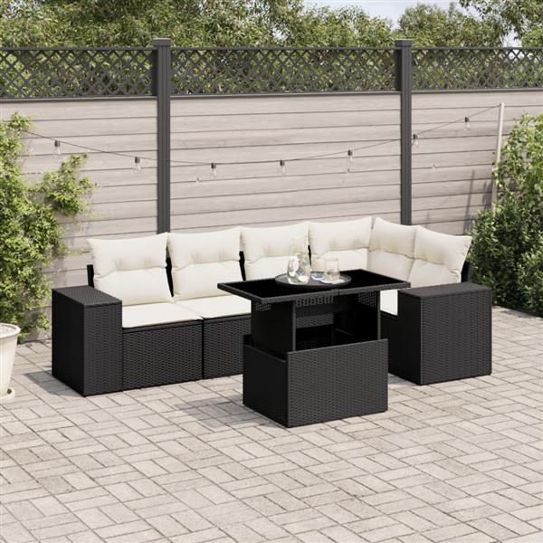 Grote foto vidaxl 6 delige loungeset met kussens poly rattan zwart tuin en terras tuinmeubelen