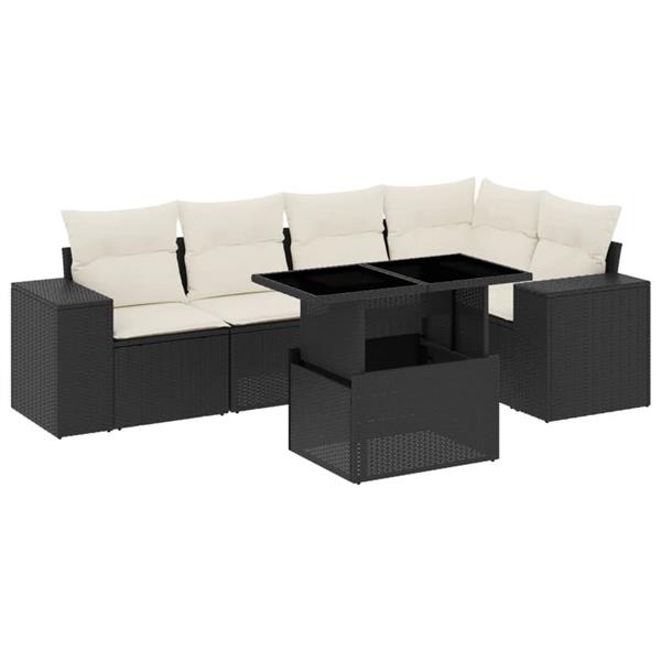 Grote foto vidaxl 6 delige loungeset met kussens poly rattan zwart tuin en terras tuinmeubelen
