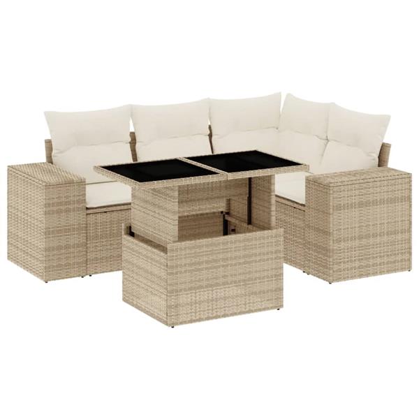 Grote foto vidaxl 5 delige loungeset met kussens poly rattan beige tuin en terras tuinmeubelen