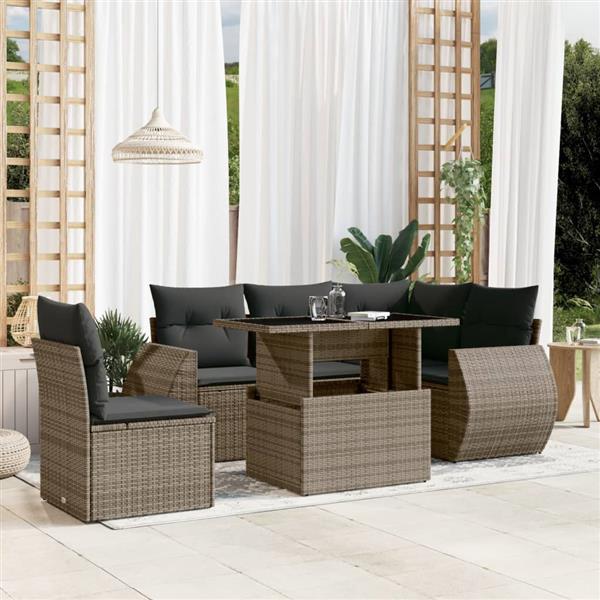Grote foto vidaxl 6 delige loungeset met kussens poly rattan grijs tuin en terras tuinmeubelen