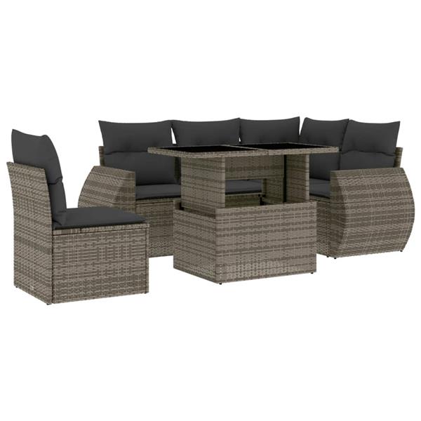 Grote foto vidaxl 6 delige loungeset met kussens poly rattan grijs tuin en terras tuinmeubelen