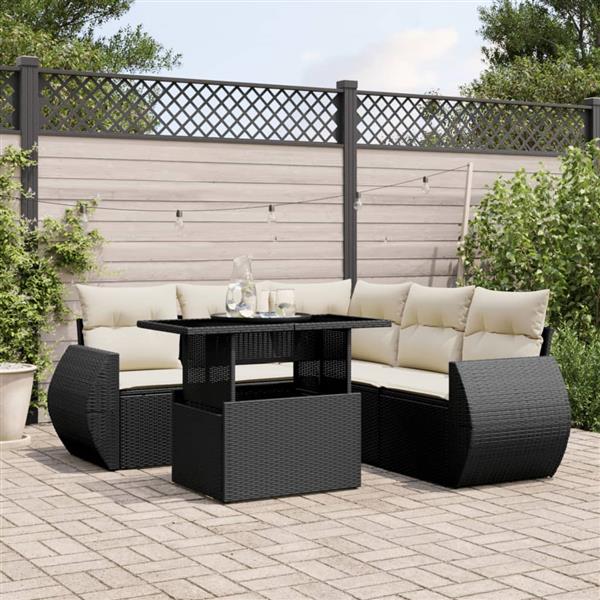 Grote foto vidaxl 6 delige loungeset met kussens poly rattan zwart tuin en terras tuinmeubelen