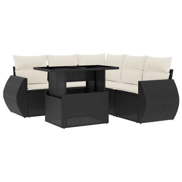Grote foto vidaxl 6 delige loungeset met kussens poly rattan zwart tuin en terras tuinmeubelen