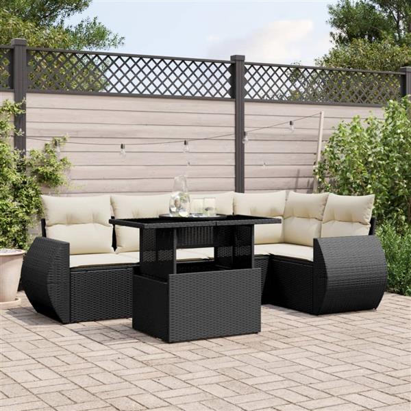 Grote foto vidaxl 6 delige loungeset met kussens poly rattan zwart tuin en terras tuinmeubelen