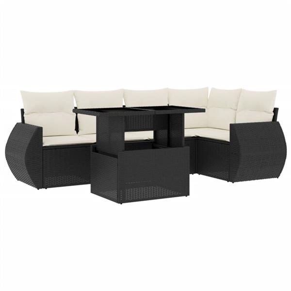 Grote foto vidaxl 6 delige loungeset met kussens poly rattan zwart tuin en terras tuinmeubelen
