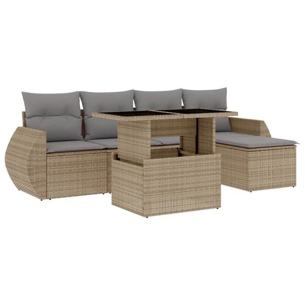 Grote foto vidaxl 6 delige loungeset met kussens poly rattan beige tuin en terras tuinmeubelen