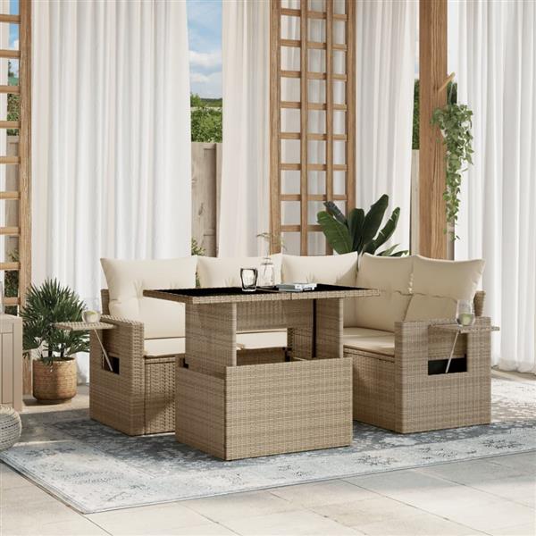 Grote foto vidaxl 5 delige loungeset met kussens poly rattan beige tuin en terras tuinmeubelen