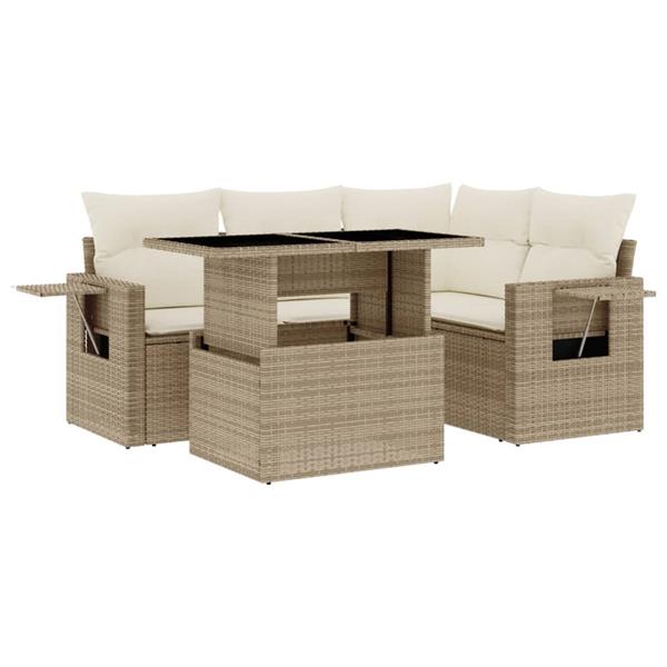 Grote foto vidaxl 5 delige loungeset met kussens poly rattan beige tuin en terras tuinmeubelen