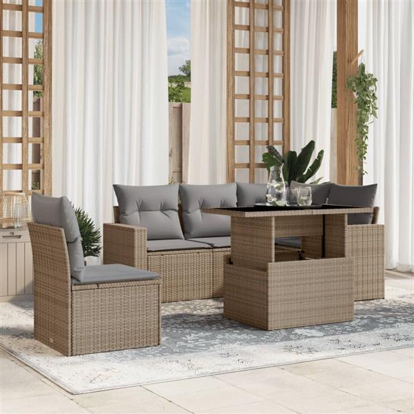 Grote foto vidaxl 6 delige loungeset met kussens poly rattan beige tuin en terras tuinmeubelen
