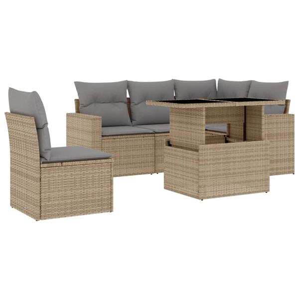 Grote foto vidaxl 6 delige loungeset met kussens poly rattan beige tuin en terras tuinmeubelen