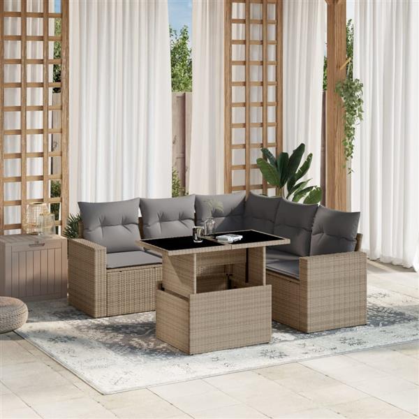 Grote foto vidaxl 6 delige loungeset met kussens poly rattan beige tuin en terras tuinmeubelen
