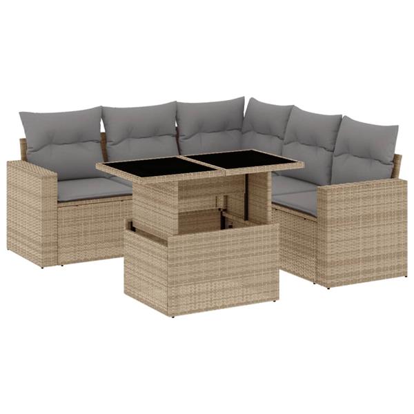 Grote foto vidaxl 6 delige loungeset met kussens poly rattan beige tuin en terras tuinmeubelen
