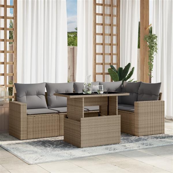 Grote foto vidaxl 6 delige loungeset met kussens poly rattan beige tuin en terras tuinmeubelen