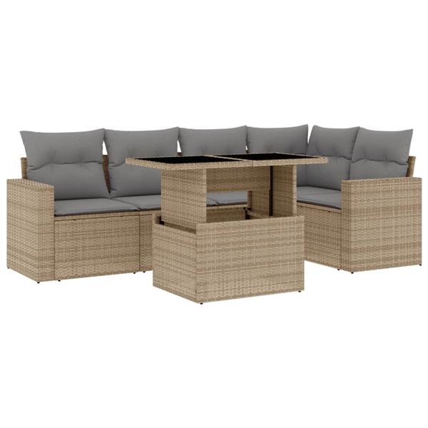 Grote foto vidaxl 6 delige loungeset met kussens poly rattan beige tuin en terras tuinmeubelen