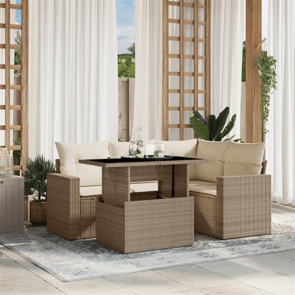 Grote foto vidaxl 5 delige loungeset met kussens poly rattan beige tuin en terras tuinmeubelen
