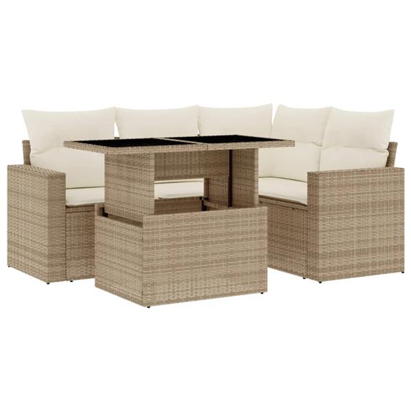 Grote foto vidaxl 5 delige loungeset met kussens poly rattan beige tuin en terras tuinmeubelen