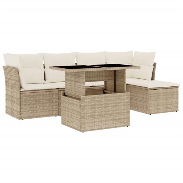 Grote foto vidaxl 6 delige loungeset met kussens poly rattan beige tuin en terras tuinmeubelen