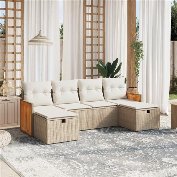 Grote foto vidaxl 6 delige loungeset met kussens poly rattan beige tuin en terras tuinmeubelen