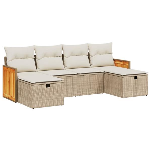 Grote foto vidaxl 6 delige loungeset met kussens poly rattan beige tuin en terras tuinmeubelen